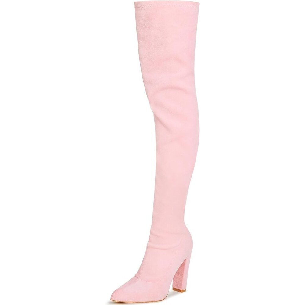 Women's Pink Suede Thigh High Boots Pointed Toe Over The Knee High Winter Boot